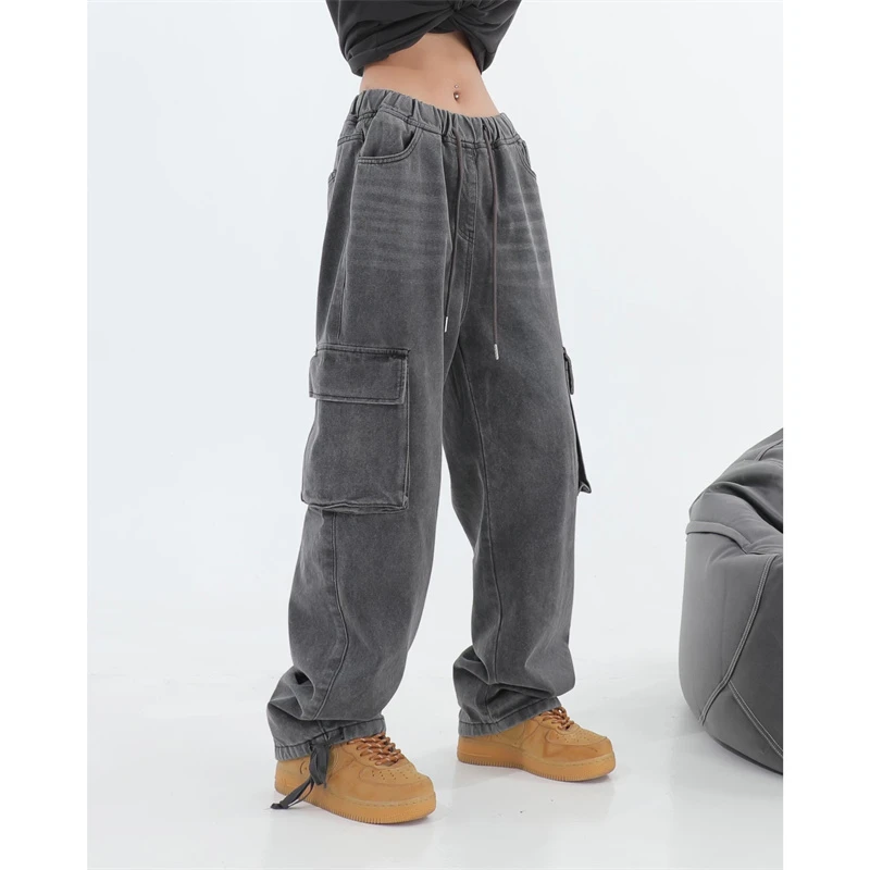 Women's Vintage Grey Cargo Jeans Big Pocket High Waist Stretchy Baggy Wide Leg Pants Casual Fashion Denim Trouser Ladies Summer
Women's Vintage Grey Cargo Jeans Big Pocket High Waist Stretchy Baggy Wide Leg Pants Casual Fashion Denim Trouser Ladies Summer