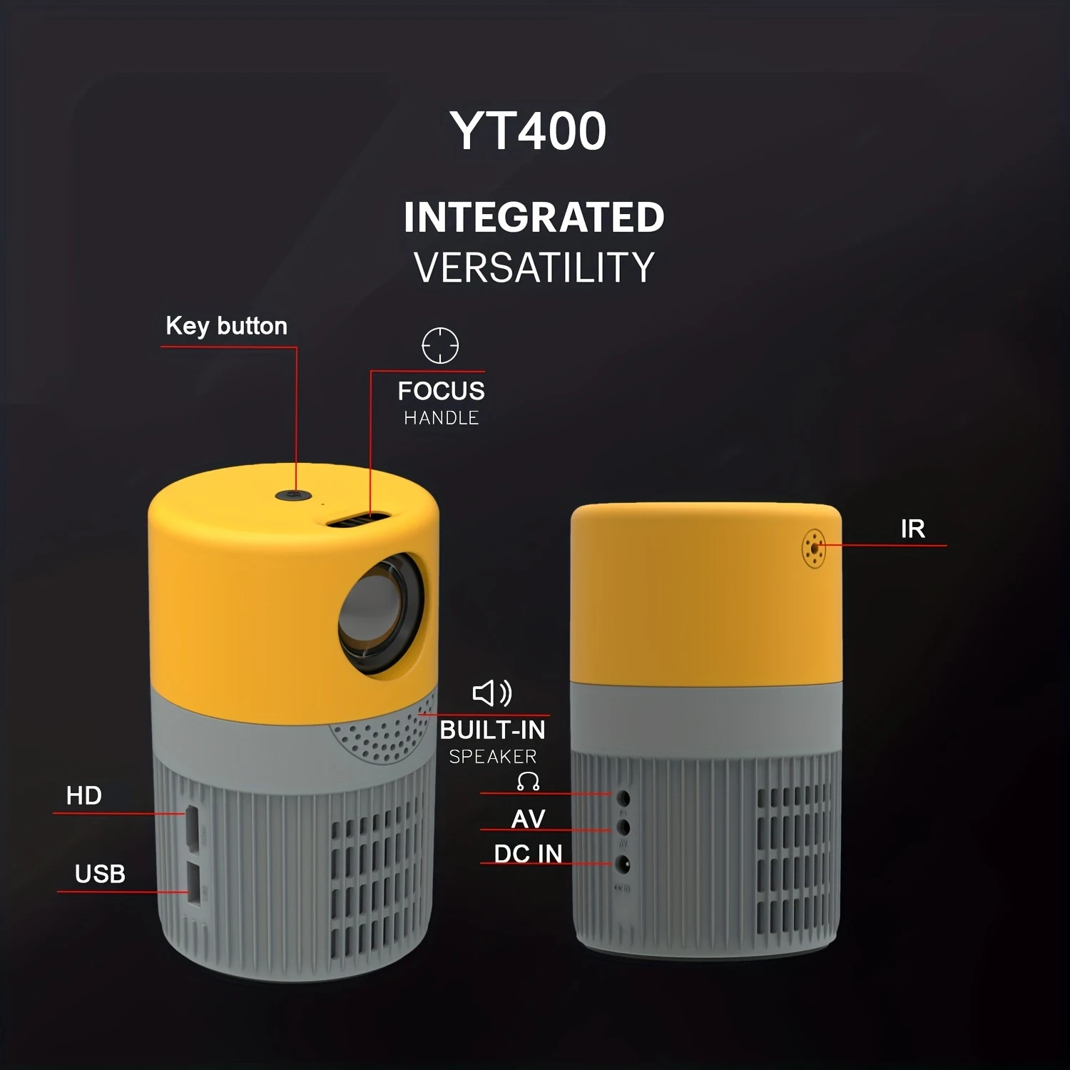Портативный мини-проектор YT400 совместим с USB HDMI и мобильный телефон, что подходит для наружных и домашних проекторов.
Портативный мини-проектор YT400 совместим с USB HDMI и мобильный телефон, что подходит для наружных и домашних проекторов.