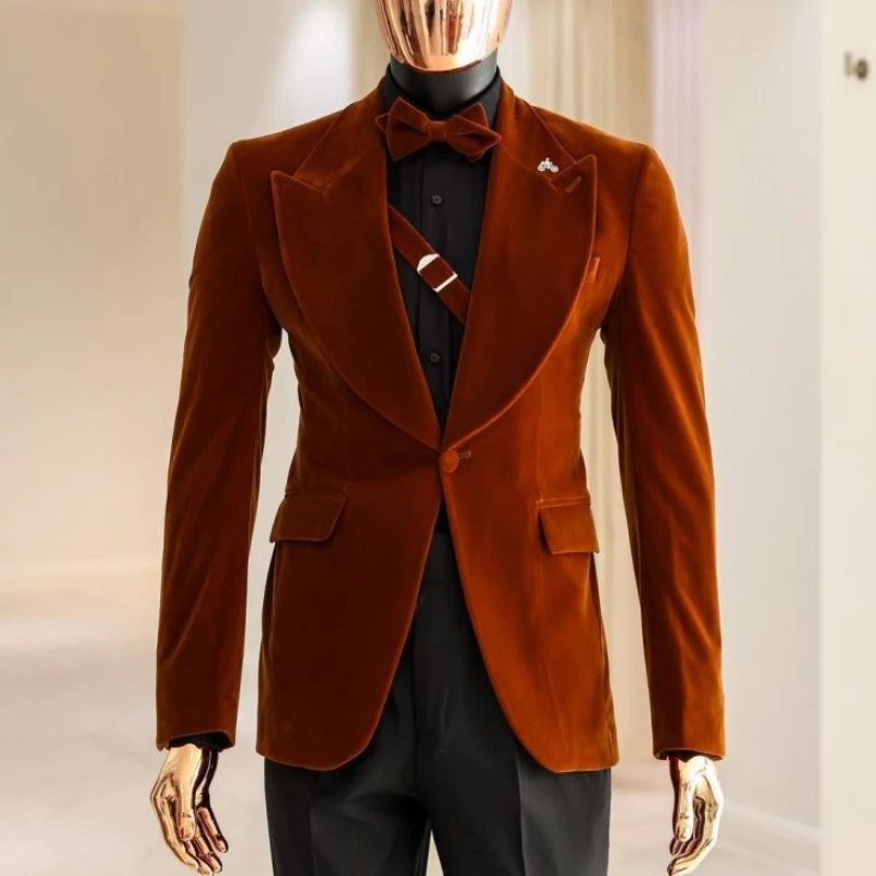 

Smoking Velvet Jacket for Men Prom Party 1 Pc Peaked Lapel Mal Suit Blazer Slim Fit Wedding Groom Coat Custom Made 2024