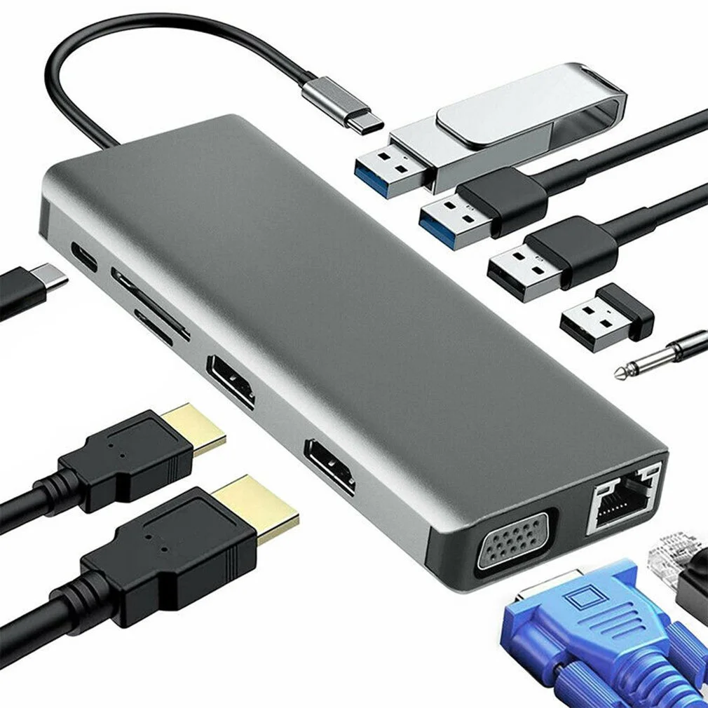 12in1 USB-C Docking Station Type-C HUB Dual HDMI Vga RJ45 USB3.0 SD/TF Reader PD Charge for Laptop Macbook Extend Mirror Display
12in1 USB-C Docking Station Type-C HUB Dual HDMI Vga RJ45 USB3.0 SD/TF Reader PD Charge for Laptop Macbook Extend Mirror Display