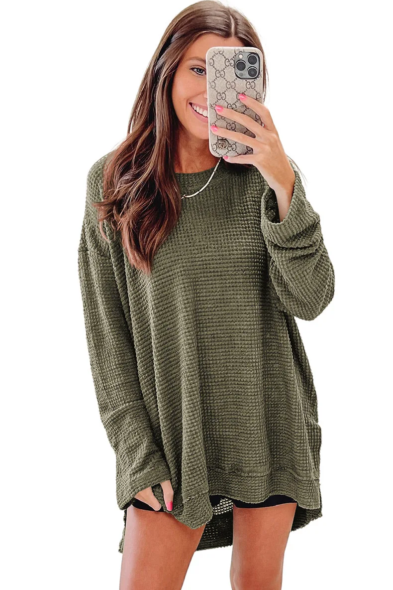 Autumn solid color loose long hoodie women clothes casual pullover round neck waffle long sleeve tops sweatshirt
Autumn solid color loose long hoodie women clothes casual pullover round neck waffle long sleeve tops sweatshirt