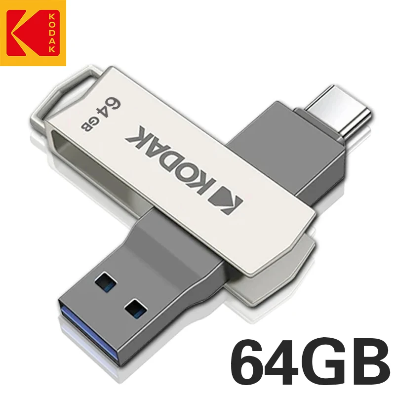 

Kodak New 2in1 Metal USB Flash Drives 64GB USB3.2 Pendrive Type-C USB 3.2 High Speed Dual Memory stick 64GB Pen Drive For Phone