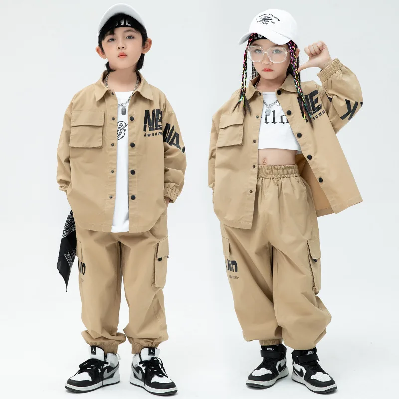 Kid Kpop Hip Hop Clothing Khaki Shirt Jacket Casual Streetwear Cargo Jogger Pants for Girl Boy Jazz Dance Costume Clothes Set
Kid Kpop Hip Hop Clothing Khaki Shirt Jacket Casual Streetwear Cargo Jogger Pants for Girl Boy Jazz Dance Costume Clothes Set
