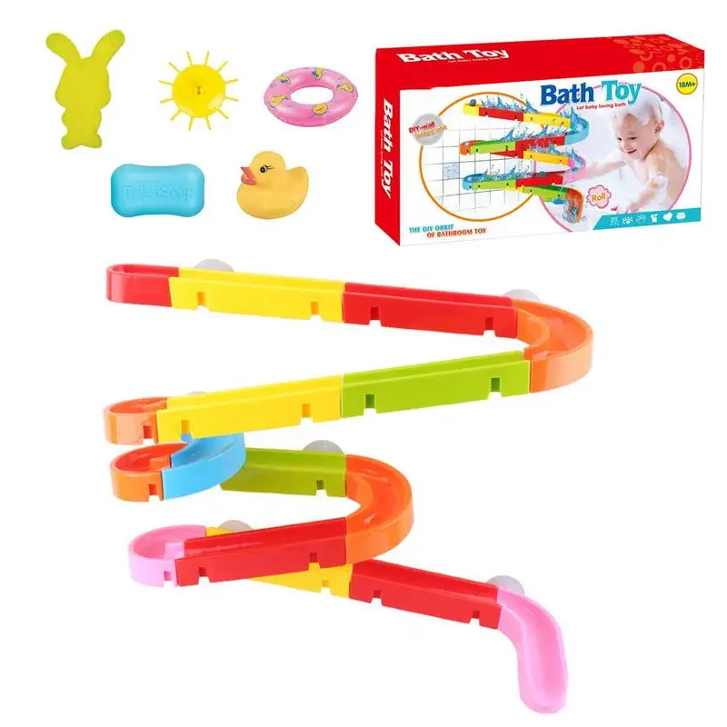 

Water Slide Toy Track 39pcs Assembled Slide Bath Toy Water Track Building Set Water Spray Bath Toy Cognitive Color Recognition