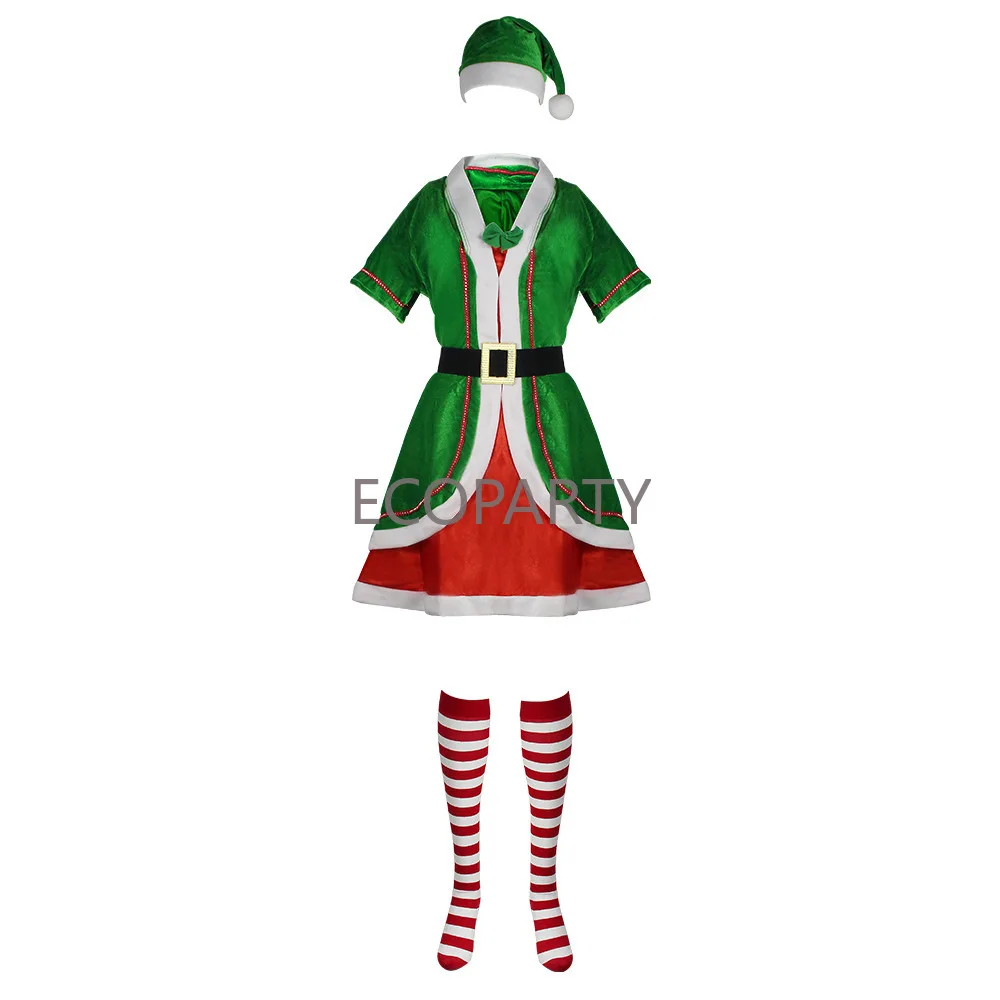 

2023 зеленый эльф, Рождественский костюм для девочек, праздничный Санта-Клаус для девочек, новогодняя Детская одежда, необычное платье, рождественское платье