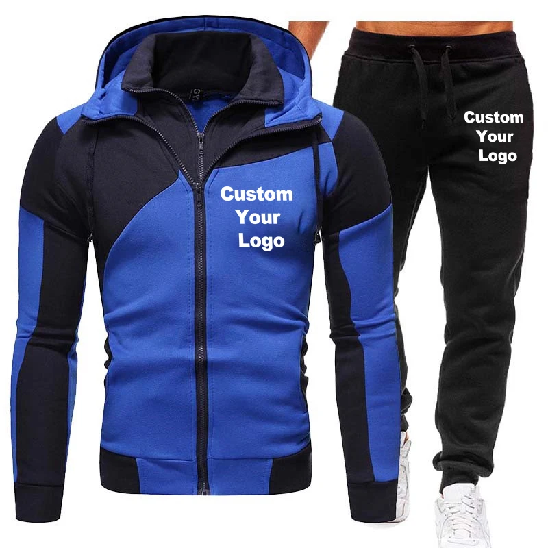 

New Custom Logo Spring Autumn Men's Set Sport Suit Male Velour Thick Hoodies+ Pants Sweatshirt Sportswear Tracksuit for Men