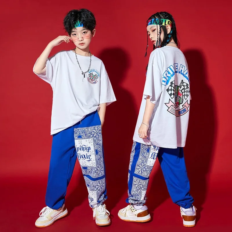 

New Summer Kids Kpop Hip Hop Clothing Boys Fashion Casual Cotton Printed T-shirt Girls Jogger Pants Jazz Dance Costume 4-16Y