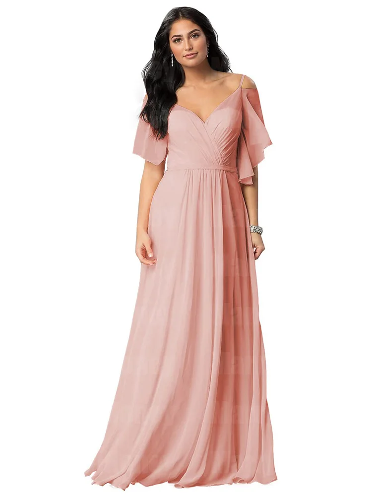 Spaghetti Strap V Neck Bridesmaid Dresses for Women Ruffle Sleeves Ruched Chiffon A line Lace Up Back Formal Evening Party Gowns
Spaghetti Strap V Neck Bridesmaid Dresses for Women Ruffle Sleeves Ruched Chiffon A line Lace Up Back Formal Evening Party Gowns