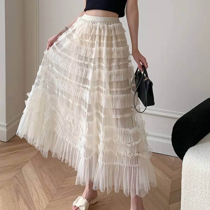 Treutoyeu Fashion Kawaii Tulle Pleated Black Long Skirts for Women Pink High Waist Patchwork Lace A-line Cake Skirt Korean Style
Treutoyeu Fashion Kawaii Tulle Pleated Black Long Skirts for Women Pink High Waist Patchwork Lace A-line Cake Skirt Korean Style