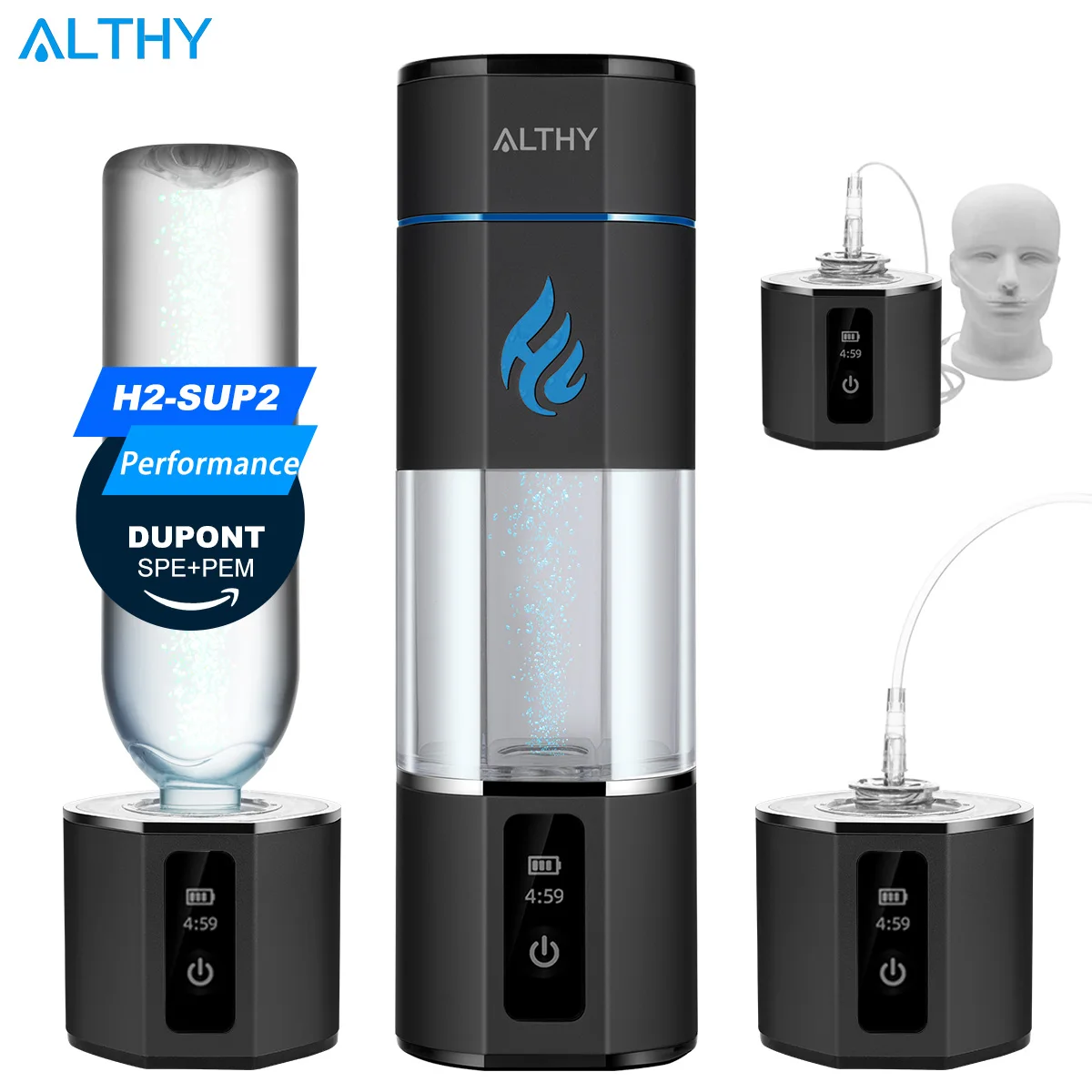 ALTHY H2-SUP2 Hydrogen Water Generator Bottle UDuPont SPE&PEM Dual Chamber lonizer Cup + Time&Battery Display + H2 Inhalation
ALTHY H2-SUP2 Hydrogen Water Generator Bottle UDuPont SPE&PEM Dual Chamber lonizer Cup + Time&Battery Display + H2 Inhalation