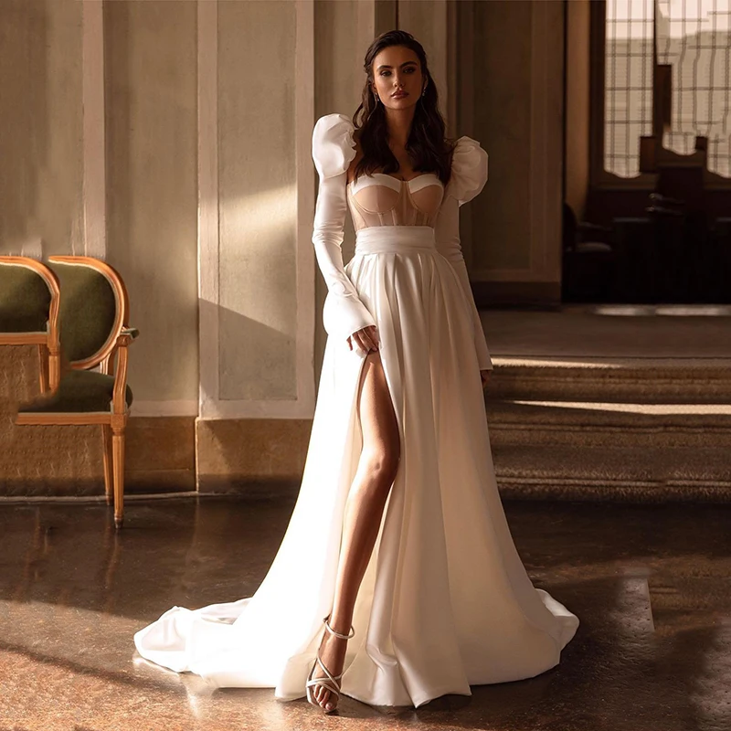 Eightree White A-Line Wedding Dresses Sweetheart Side Slit Long Sleeve Bridal Dress Boho Beach Wedding Prom Gowns Custom Size
Eightree White A-Line Wedding Dresses Sweetheart Side Slit Long Sleeve Bridal Dress Boho Beach Wedding Prom Gowns Custom Size