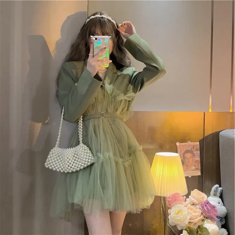 French Gentle Wind Ladies Long-Sleeved Dress Design Sense Niche Waist Slimming Skirt Green Spring New Style 
French Gentle Wind Ladies Long-Sleeved Dress Design Sense Niche Waist Slimming Skirt Green Spring New Style