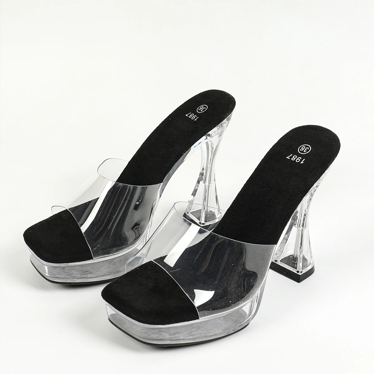 12CM Heel 2CM Platform Slippers Women's All Transparent Crystal Shoes Summer Ladies Slides Sandals Clear Square Toe High Heels 67 S7dff01242de94efab8f2759b8ab3974bG