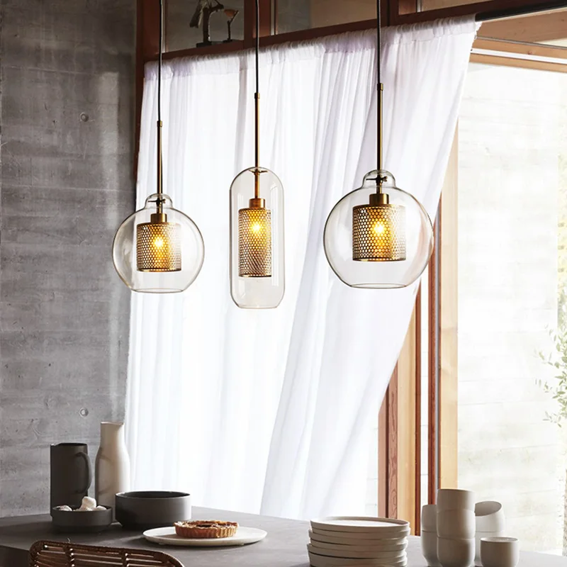 

Подвесные светильники в скандинавском стиле со стеклянным шариком, лампа в стиле лофт, ресторана, ретро, гостиной, бара, железная лампа для спальни, прикроватного столика, комнатное украшение
