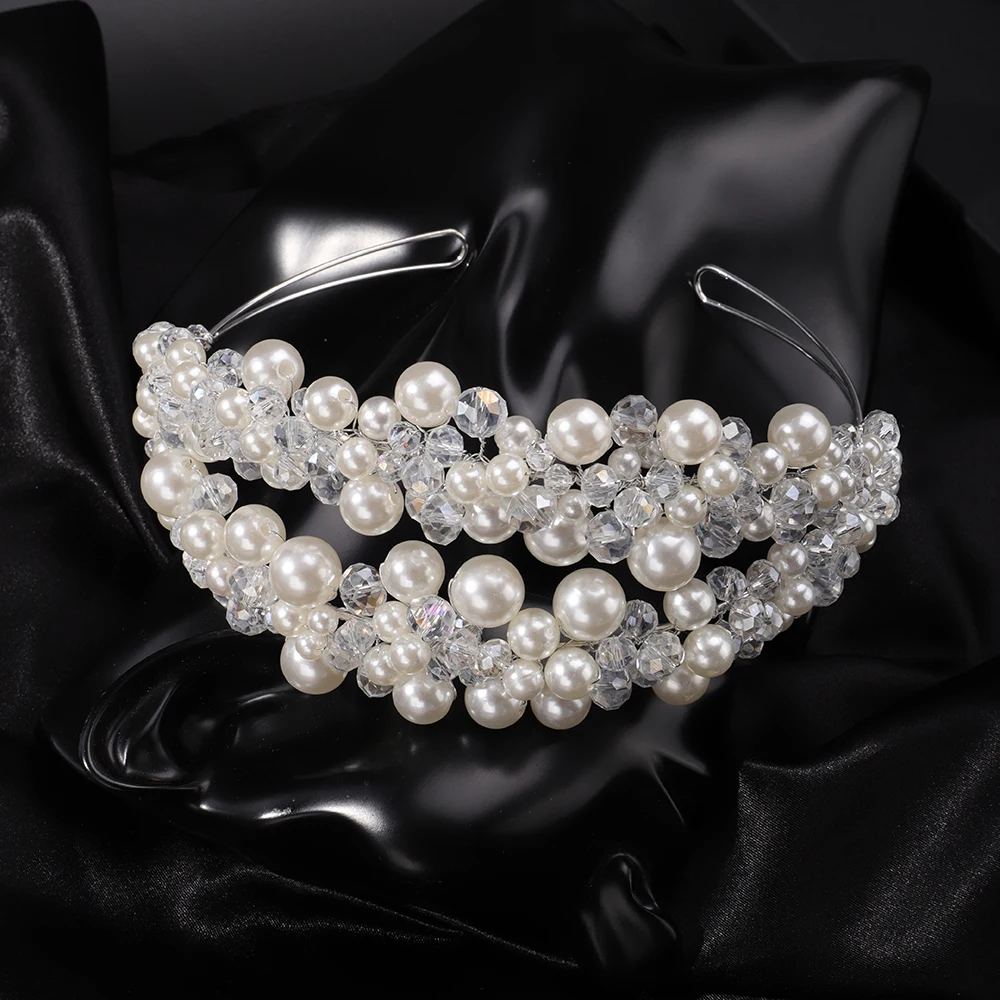 Luxury Elegant Pearl Crystal Crown Headpieces Bridal Headband Wedding Hair Jewelry Accessories Handmade Party Headdress Tiaras 8 S7e01c4aeb0ec4e1e97f315b41017a476G