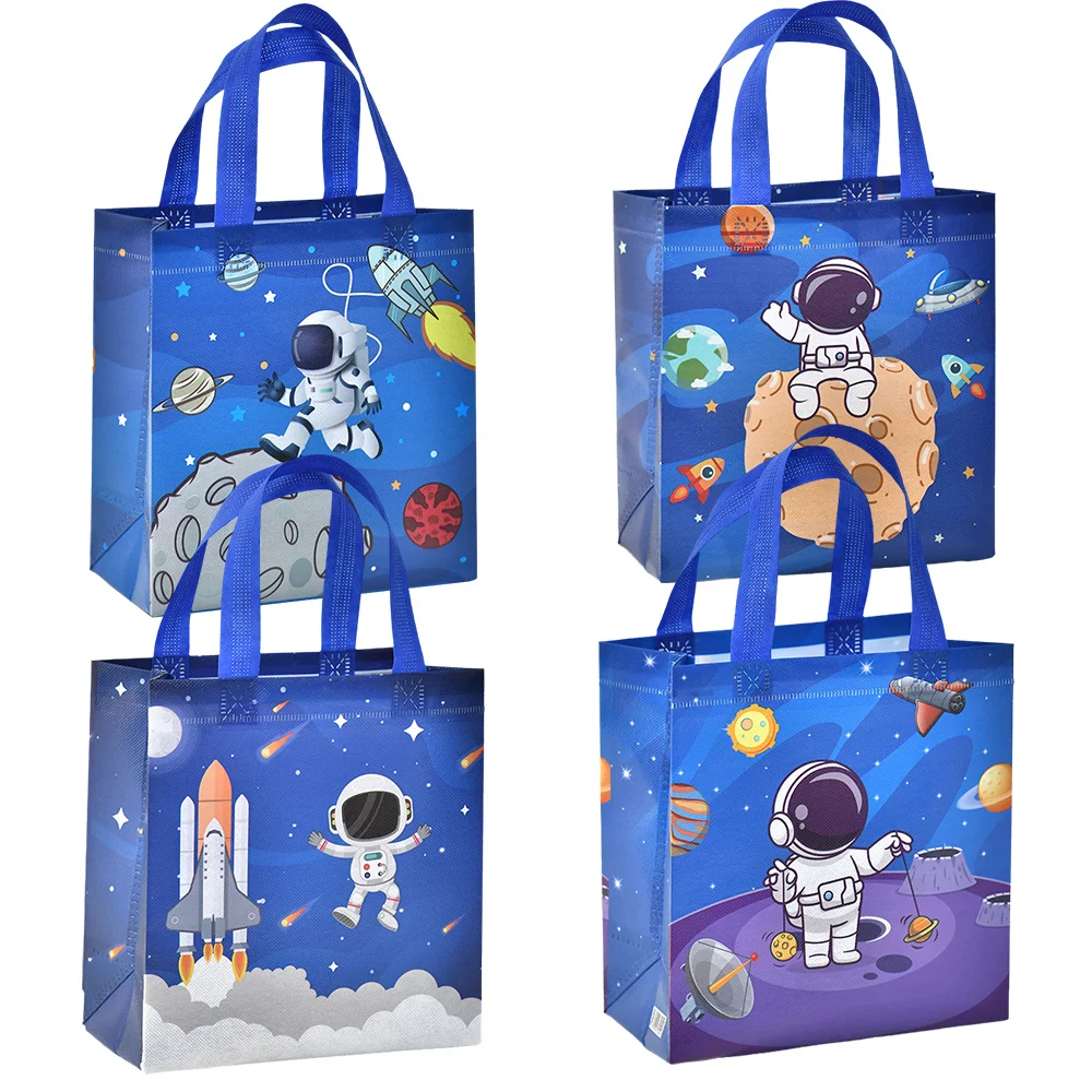 

4pcs Outer Space Birthday Decorations Reusable Gift Bags with Handles for Astronaut Birthday Party Favors Baby Shower Supplies