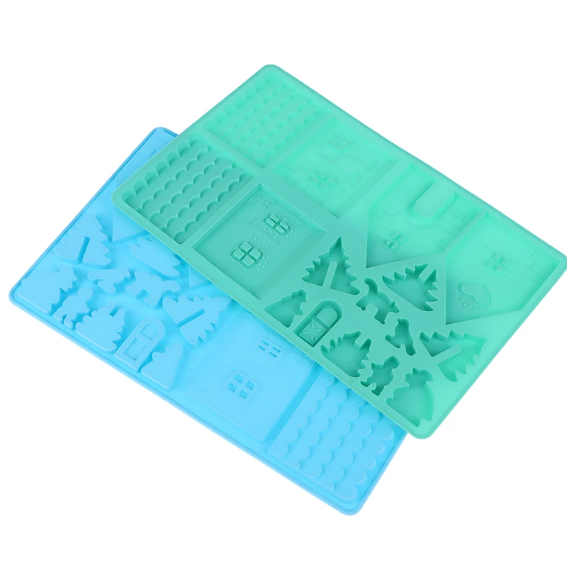 

Silicone Building Block Christmas House Chocolate Mold Gingerbread House Cookie Mold For Cake Fudge Christmas Decor Baking Tool