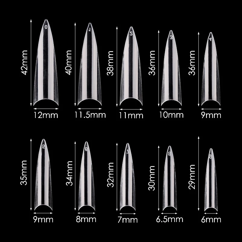600pcs PP-Bag Tips Clear/Natural 10 Sizes Medium Long Sharp Point Stiletto Half Cover False Nail Tips Practice Display FN19
600pcs PP-Bag Tips Clear/Natural 10 Sizes Medium Long Sharp Point Stiletto Half Cover False Nail Tips Practice Display FN19