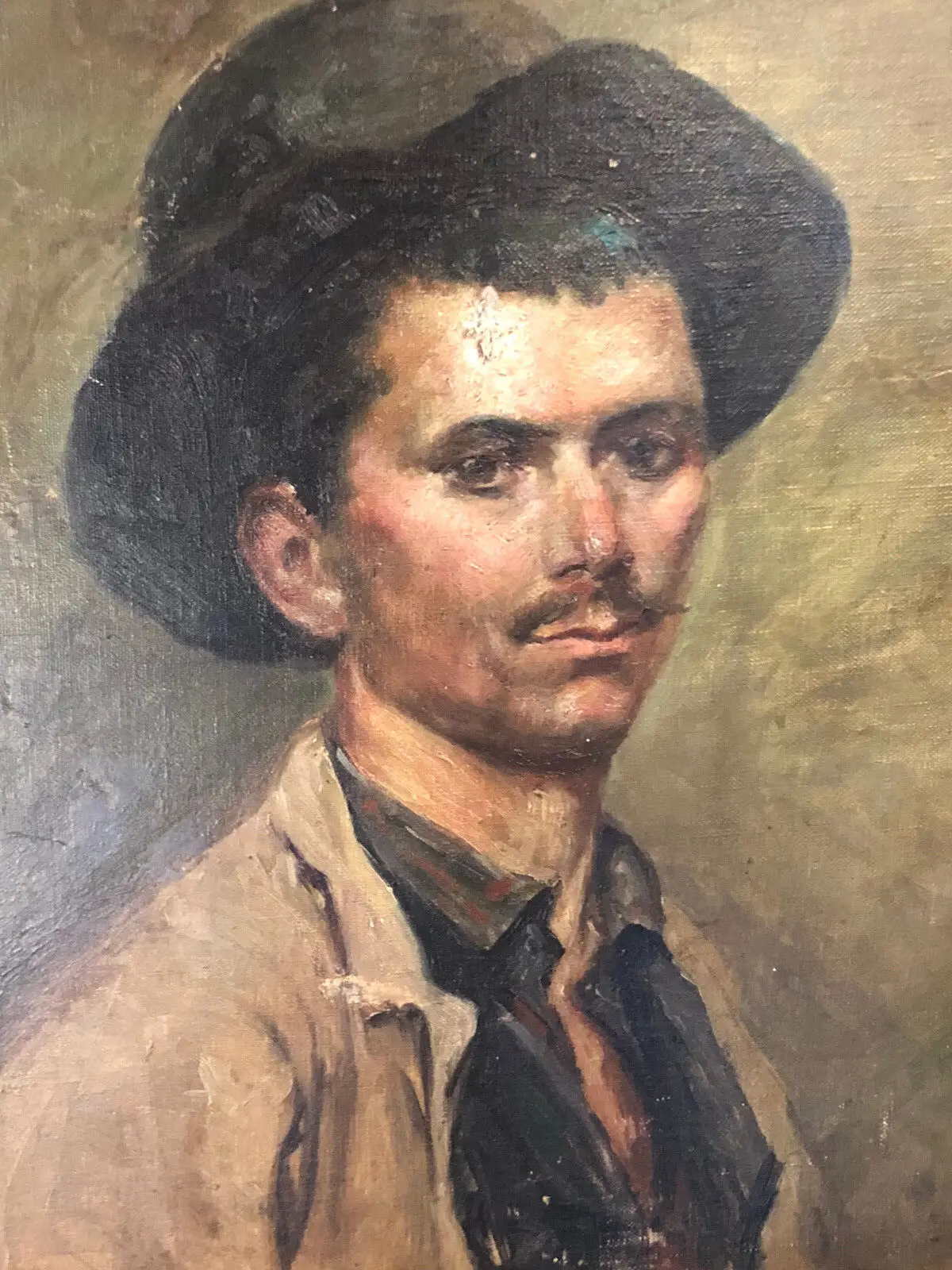 100%Handmade Portrait Young Man -- with- Hat Oil on Canvas Antique French Painting
100%Handmade Portrait Young Man -- with- Hat Oil on Canvas Antique French Painting