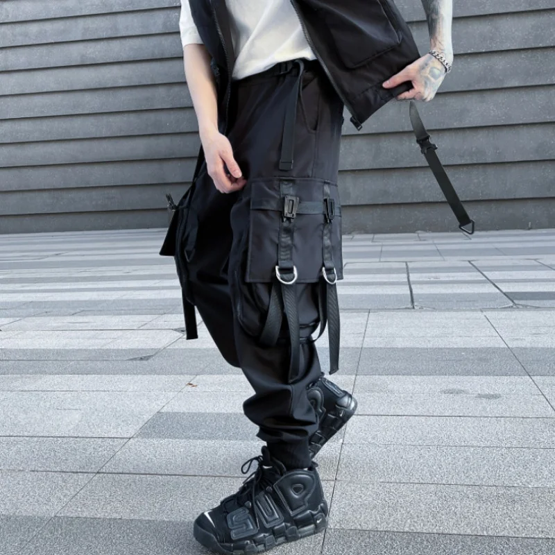 

2024 Autumn Men Techwear Style High Street Cargo Pants Y2K Multi-pocket Streamer Patchwork Tactical Cuffed Pants pantalones