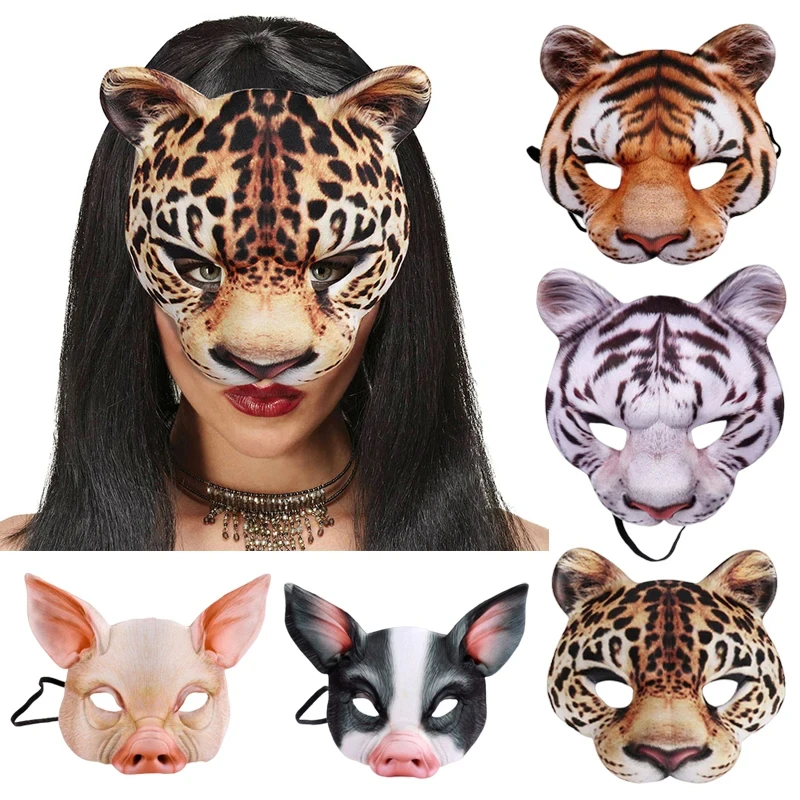 

3D Animal Mask Halloween Masquerade Ball Masks Tiger Pig Half Face Mask Party Carnival Fancy Dress Costume Decorative Props