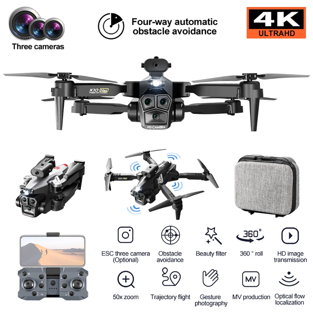 ShenStar K10MAX Drone 4K HD Camera Ultra Long Endurance Optical Flow Hovering 4-way Obstacle Avoidance Remote Control Quadcopter 
ShenStar K10MAX Drone 4K HD Camera Ultra Long Endurance Optical Flow Hovering 4-way Obstacle Avoidance Remote Control Quadcopter
