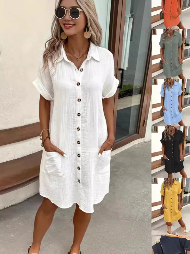 Women's Shirt Dresses Casual Loose Long Shirt 2024 Summer Minimalist V-neck Button Mini Dress ワンピース Robe Femme Vestido Mujer
Women's Shirt Dresses Casual Loose Long Shirt 2024 Summer Minimalist V-neck Button Mini Dress ワンピース Robe Femme Vestido Mujer