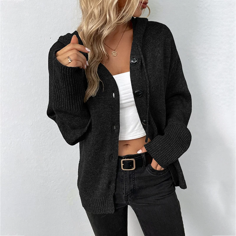 Autumn/Winter New Women's Sweater Solid Color Hooded Casual Loose Fit Knitted Coat Single-breasted Cardigan Sweaters Women
Autumn/Winter New Women's Sweater Solid Color Hooded Casual Loose Fit Knitted Coat Single-breasted Cardigan Sweaters Women
