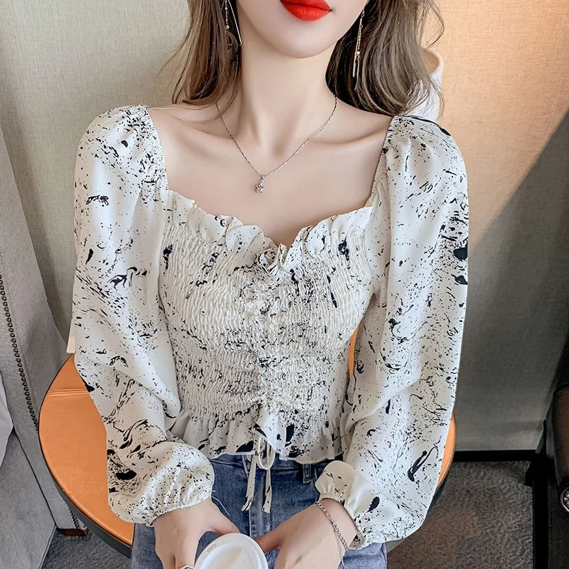 2023 Spring Summer New Women's Shirt French Style Fashion Drawcord Ink Print Long Sleeve Loose Square Neck Free Shipping
2023 Spring Summer New Women's Shirt French Style Fashion Drawcord Ink Print Long Sleeve Loose Square Neck Free Shipping