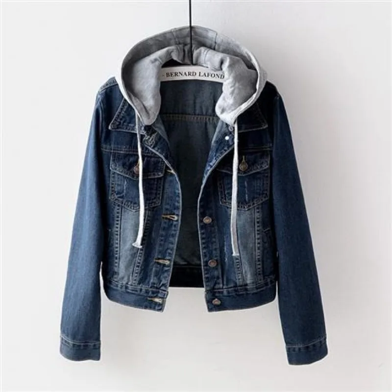 

New Denim Outerwear for Women in Spring and Autumn A Slim and Trendy Look in Addition Hooded Casual Short Jacket for Students
