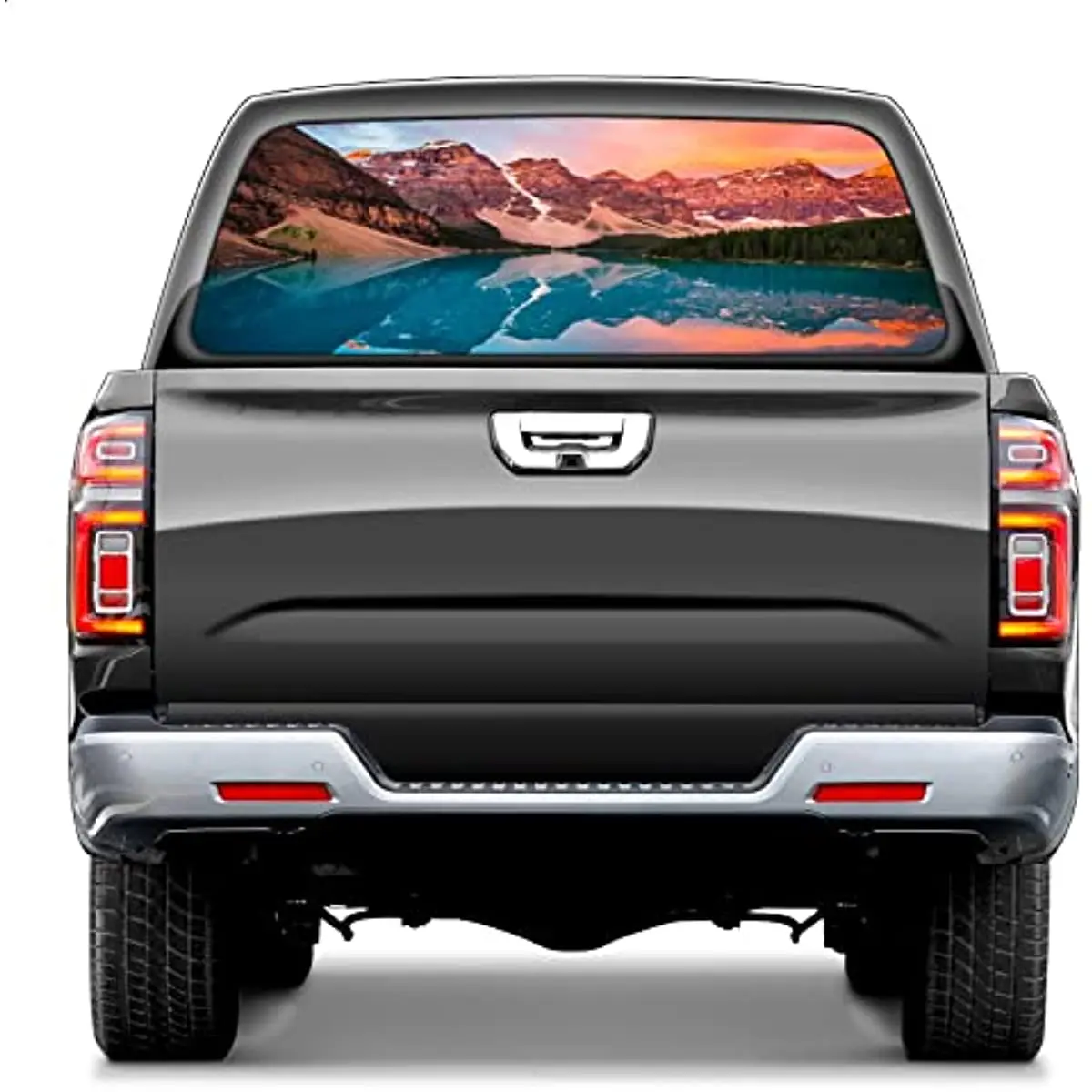 

Truck Rear Window Graphic Decals Moraine Lake Rocky Mountains Pickup Car Window Stickers 66" x 22" Truck Back Window Perforated