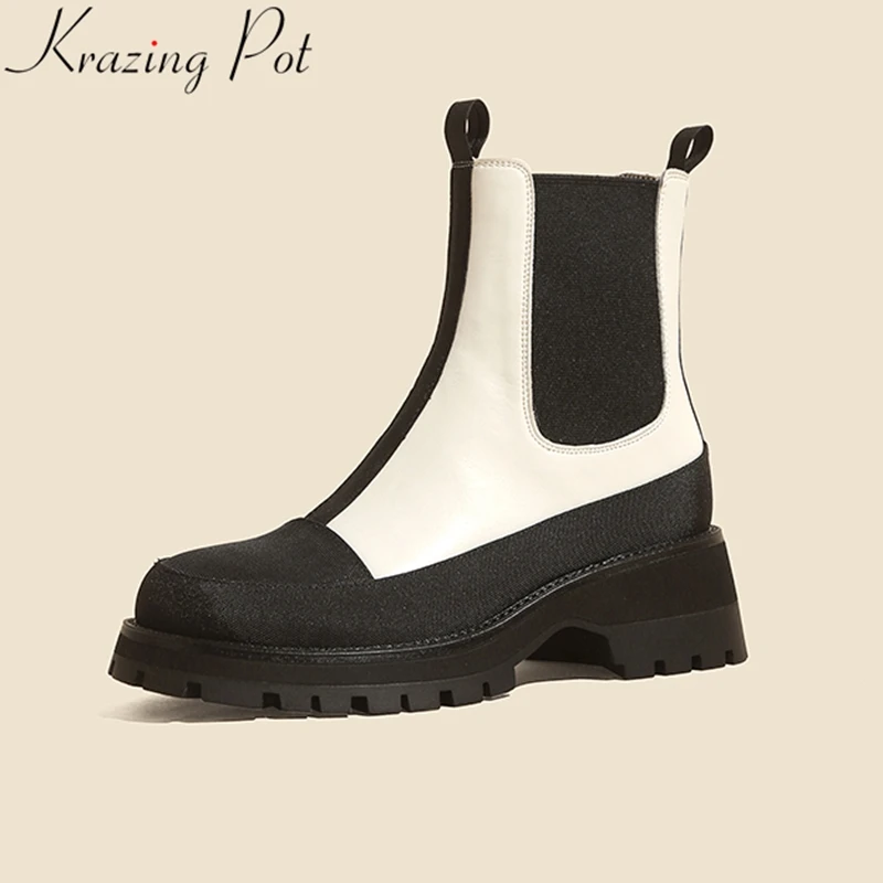 Krazing Pot Handmade Size 40 Cow Leather Slip on High Heels Chelsea Boots Round Toe Winter Shoes Mixed Colors Casual Ankle Boots 
Krazing Pot Handmade Size 40 Cow Leather Slip on High Heels Chelsea Boots Round Toe Winter Shoes Mixed Colors Casual Ankle Boots