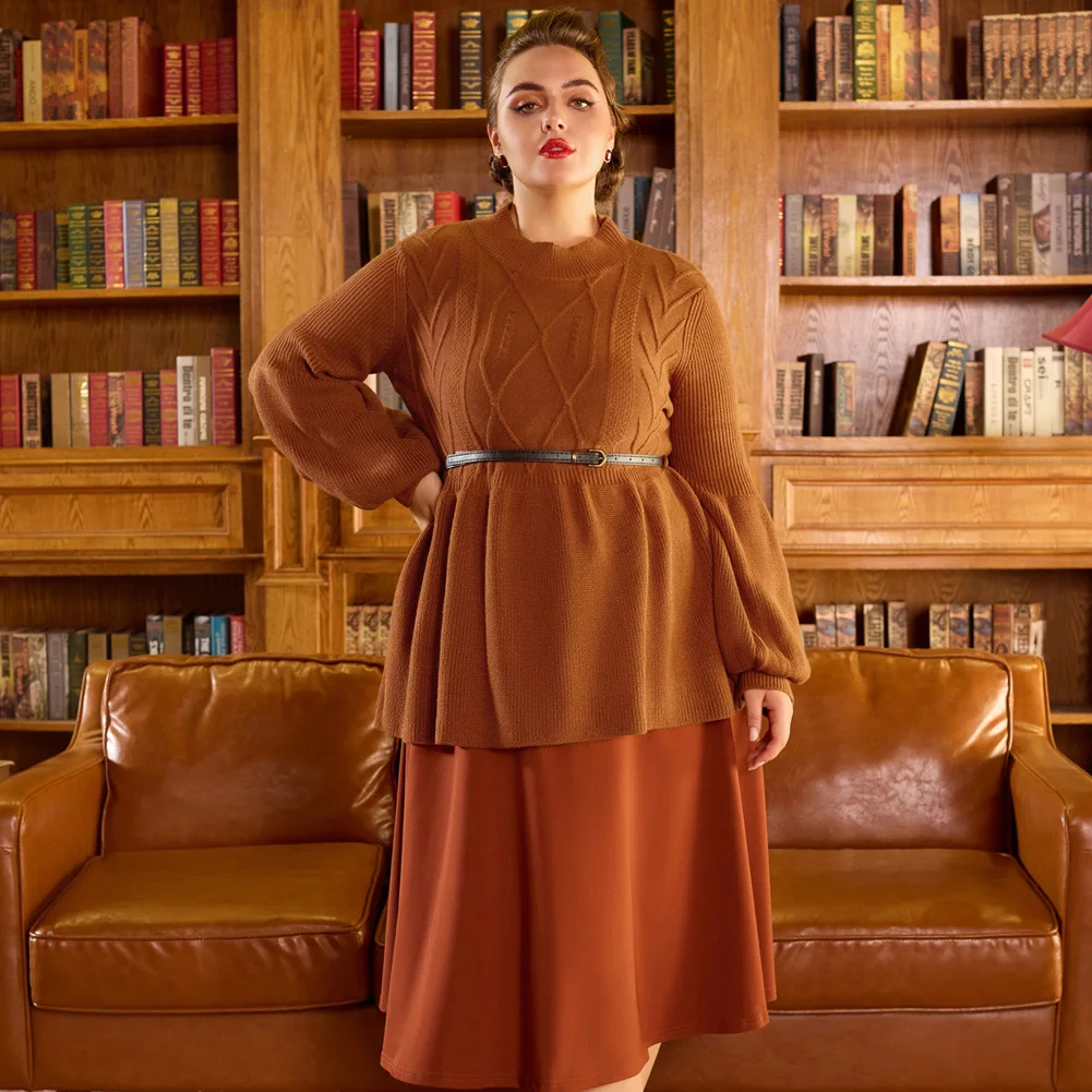 BP Women Vintage Peplum Hem Sweater With Belt Lantern Sleeve Mock Neck Pullover Elegant Lady Autumn Blouse Knitwear
BP Women Vintage Peplum Hem Sweater With Belt Lantern Sleeve Mock Neck Pullover Elegant Lady Autumn Blouse Knitwear