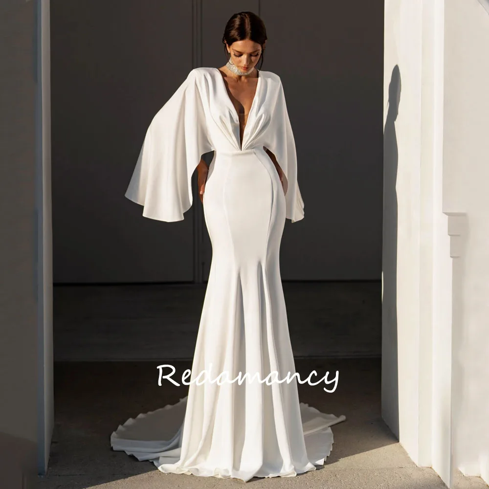 Redamancy Deep V-neck Soft Satin Mermaid Wedding Dresses Flare Sleeve Backless Slim vestidos de novia wedding dresses for woman
Redamancy Deep V-neck Soft Satin Mermaid Wedding Dresses Flare Sleeve Backless Slim vestidos de novia wedding dresses for woman
