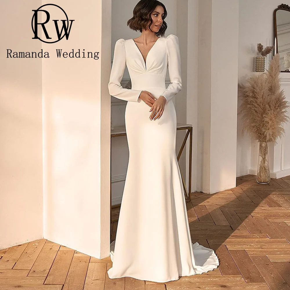 Ramanda V-Neck Long Sleeves Wedding Dresses Court Train Backless Bridal Gown Simple Elegant Vestidos De Novias 2024 for Women
Ramanda V-Neck Long Sleeves Wedding Dresses Court Train Backless Bridal Gown Simple Elegant Vestidos De Novias 2024 for Women