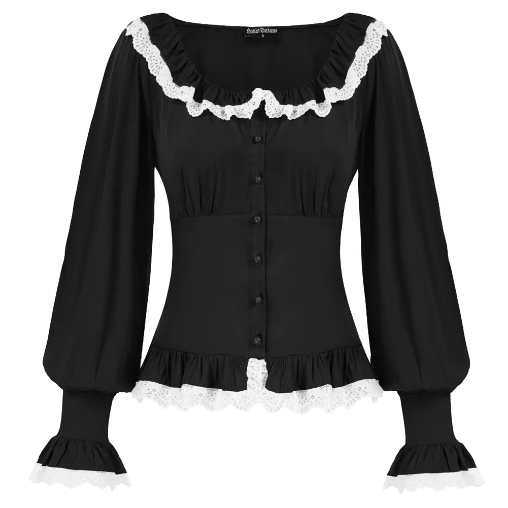 SD Women Renaissance Shirt Puff Long Sleeve Lapel Collar U-Neck Button-up Tops Victorian Vintage Ruffled Hem Blouse A20
SD Women Renaissance Shirt Puff Long Sleeve Lapel Collar U-Neck Button-up Tops Victorian Vintage Ruffled Hem Blouse A20