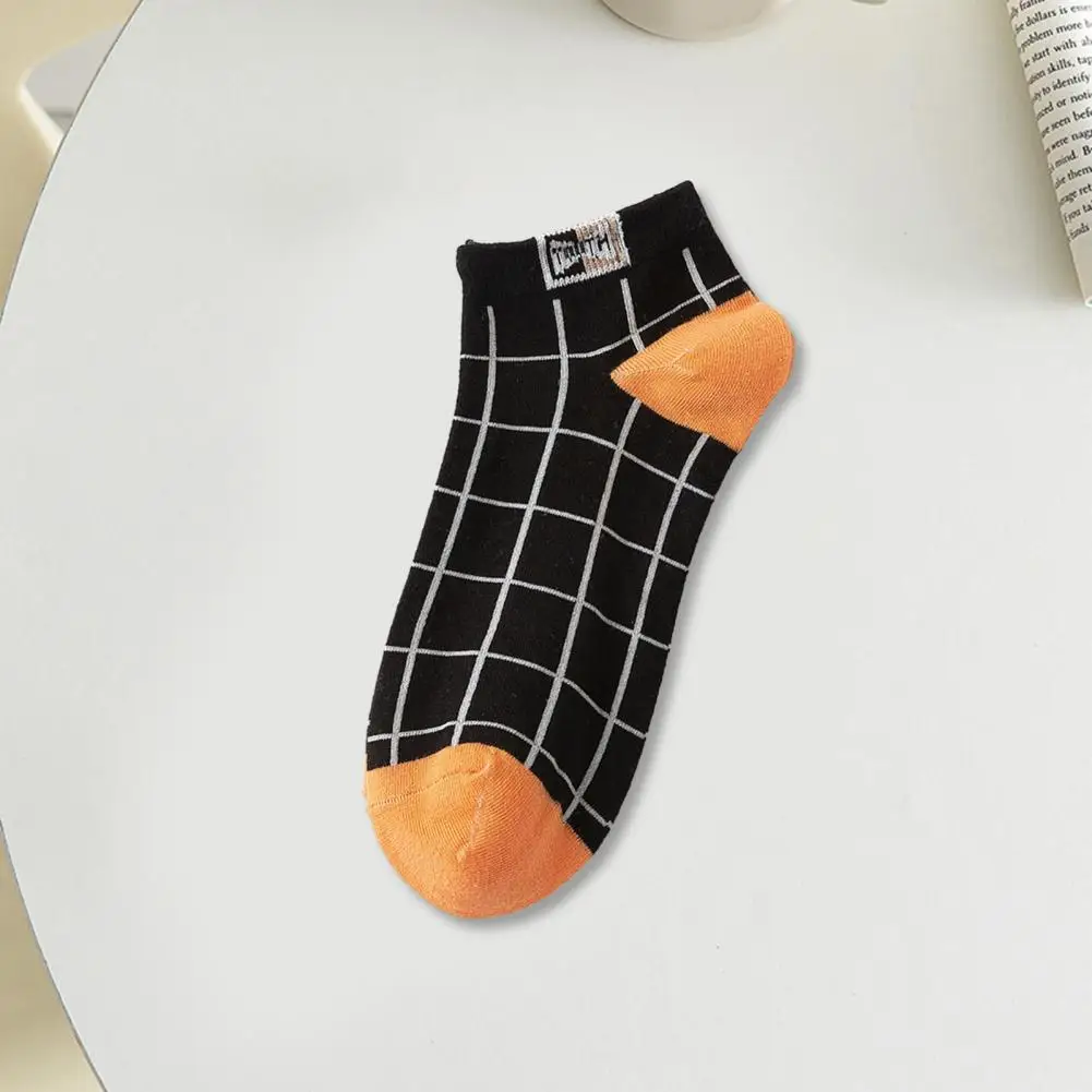 

High Elasticity Socks Men's Contrast Color Low-cut Anti-slip Plaid Print Sports Socks Thick Warm High Elasticity No Odor for Men