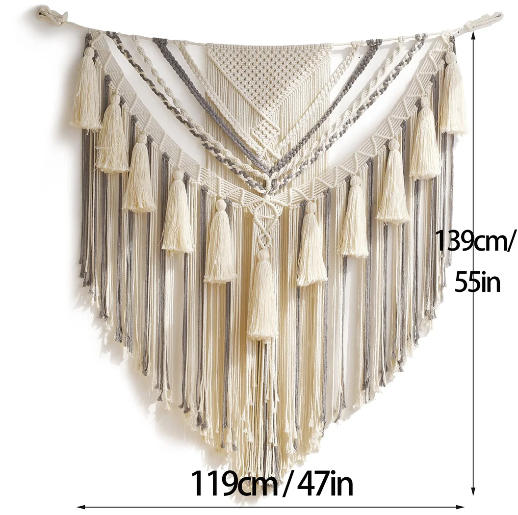 Gray Clouds Macrame Tapestry - Large Handwoven Boho Wall Art 1 S7e155720a6d6494f96cd98c47875ec16X