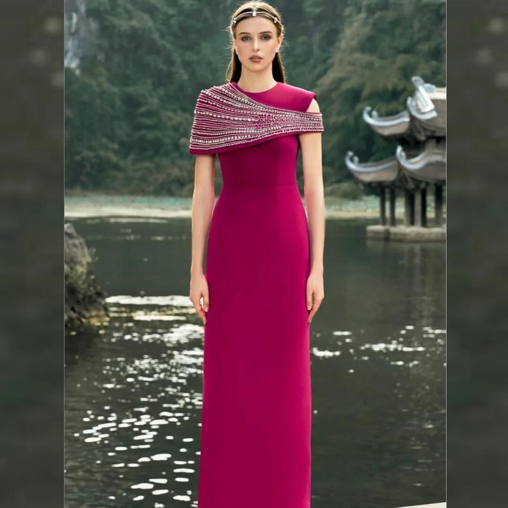 

Jersey Sequined Beading Ruched Homecoming A-line O-Neck Bespoke Occasion Gown Midi Dresses