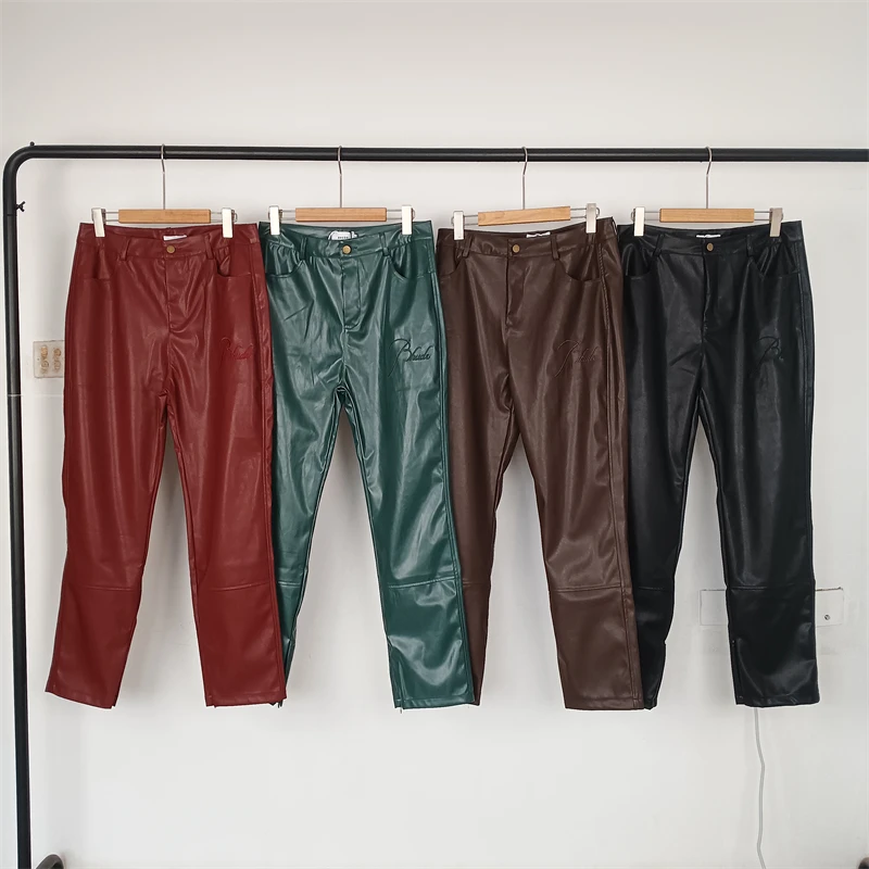 

Top Version Leather Rhude Sweatpants Men Women Streetwear Jogger Zipper Pants Justin Bieber Fasion