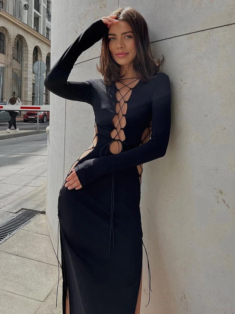 Bandage Lace Up Hot Sexy Slit Maxi Dress for Women Outfits Fashion Party Club Autumn Long Sleeve Dresses Vestido Summer Dress
Bandage Lace Up Hot Sexy Slit Maxi Dress for Women Outfits Fashion Party Club Autumn Long Sleeve Dresses Vestido Summer Dress
