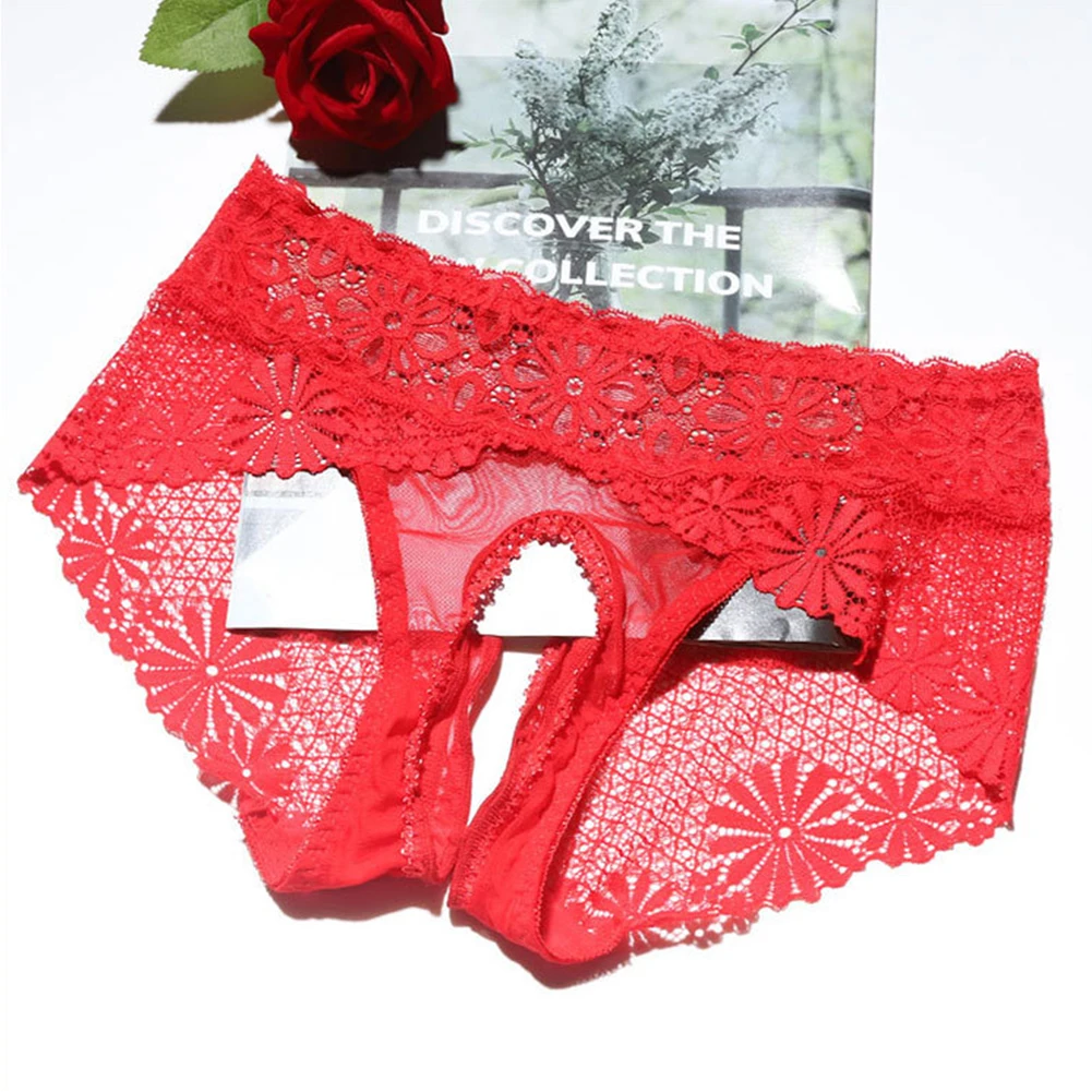 

New Hot Womens Sexy Lace Crotchless See-Through Panties Underwear Low Rise Open Crotch Thongs G-Strings Briefs Knickers 2022