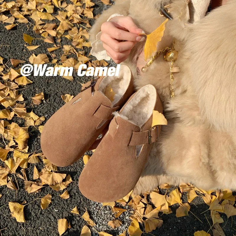 

One Foot Soft Sole Shoes Winter Plush Insulation, Thick Soled Retro Single Shoes Genuine Leather Plush Shoes Women's Large Size