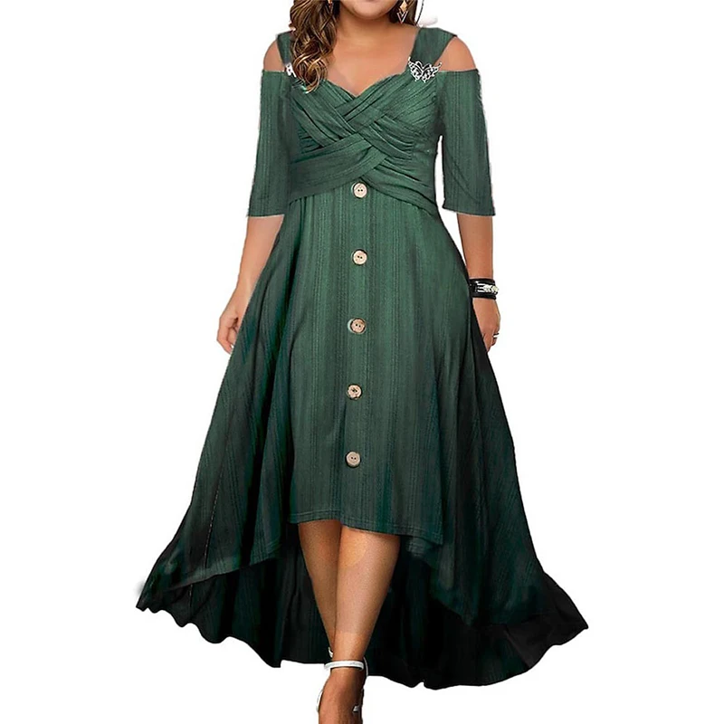 Fashion New Solid Color Half Sleeve Women Evening Dress Sexy Off Shoulder Higt Waist Cross Bandage Button Big Hem Party Dress
Fashion New Solid Color Half Sleeve Women Evening Dress Sexy Off Shoulder Higt Waist Cross Bandage Button Big Hem Party Dress