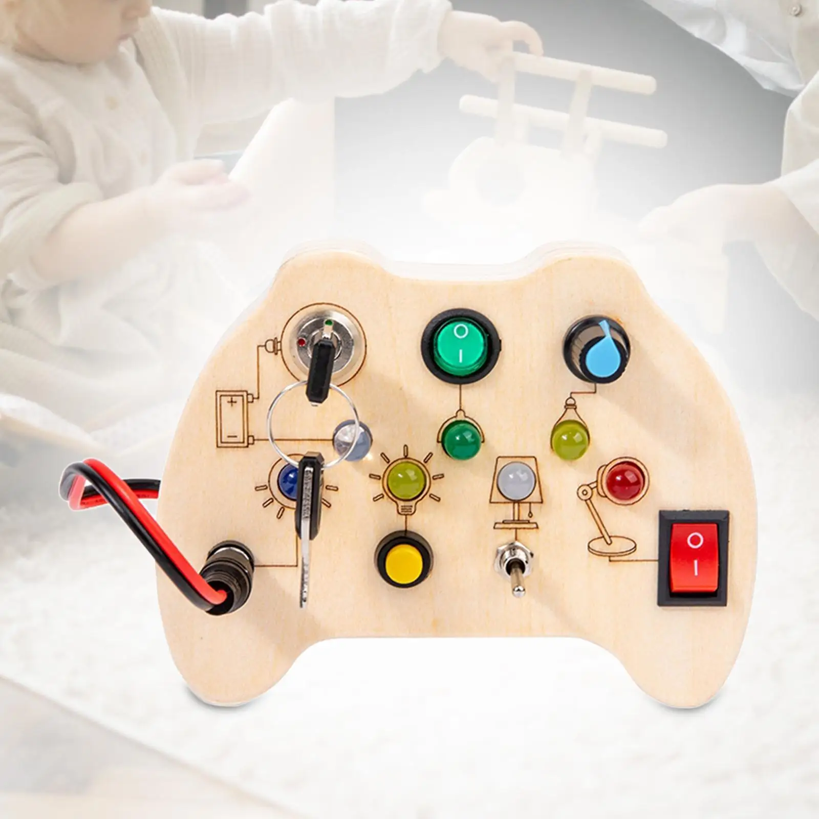 Wood Busy Board Practical Skill Teaching Prop Sensory Toy Party Favors with 7 Different Color LED for Plane Car Boys Girls Kids
Wood Busy Board Practical Skill Teaching Prop Sensory Toy Party Favors with 7 Different Color LED for Plane Car Boys Girls Kids