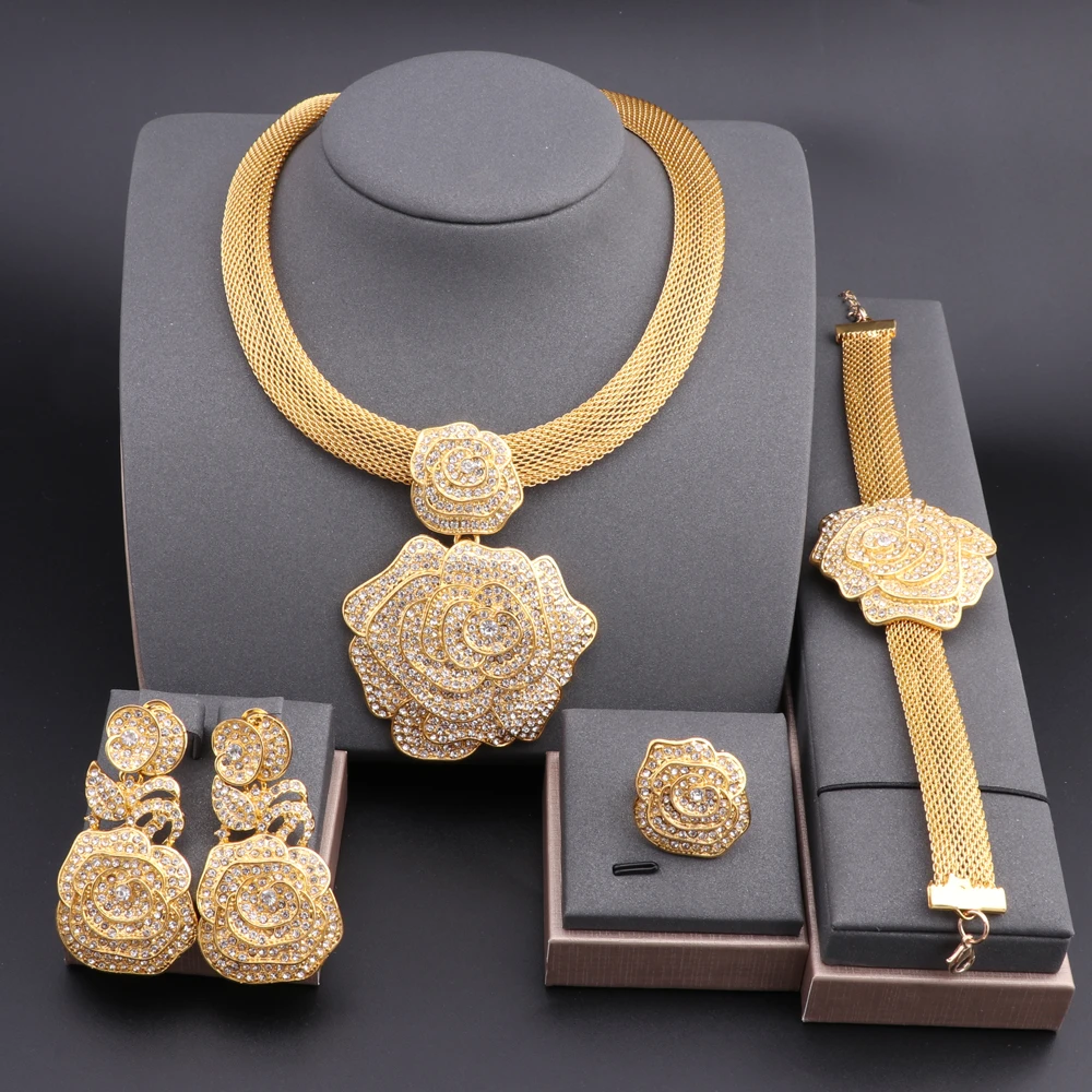 Dubai Gold Color Jewelry Sets For Women Bridal Luxury Necklace Earrings Bracelet Ring Set African Wedding Party Gifts 1 Mallzona S7e1be6ed0087424c9c8227bf629e16042 Dubai Gold Color Jewelry Sets For Women Bridal Luxury Necklace Earrings Bracelet Ring Set African Wedding Party Gifts Mallzona
