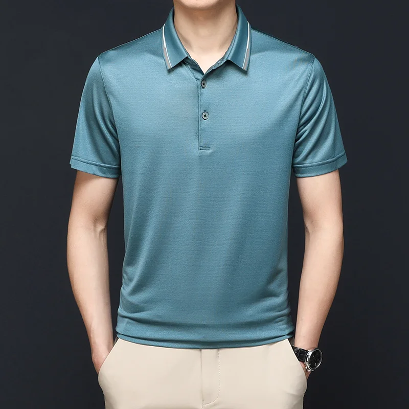 Summer Slim Golf Men's Polo Shirts Luxury Mulberry Silk Short Sleeve Smart Casual Solid Color Male T-shirts Man Tees 4XL
Summer Slim Golf Men's Polo Shirts Luxury Mulberry Silk Short Sleeve Smart Casual Solid Color Male T-shirts Man Tees 4XL