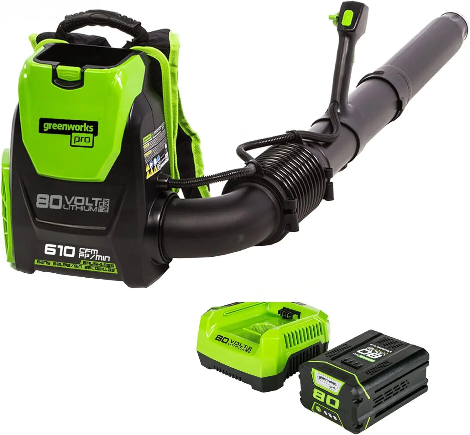 

2024 New 80V 180 MPH 610 CFM 75+ Compatible Tools Cordless Brushless Backpack Blower, 2.5Ah Battery and Rapid Charger Included