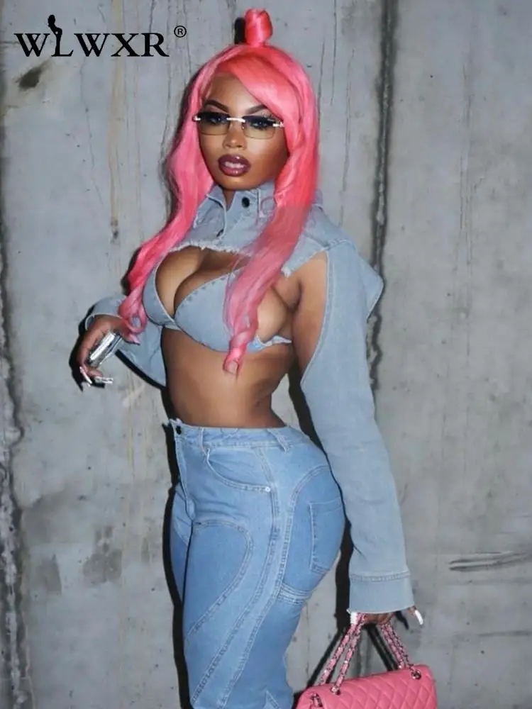 WLWXR Summer Streetwear Light Blue Two Pieces Sets For Women 2023 Denim Long Sleeve Crop Tops And Corset Tops Sexy Tube Tops
WLWXR Summer Streetwear Light Blue Two Pieces Sets For Women 2023 Denim Long Sleeve Crop Tops And Corset Tops Sexy Tube Tops