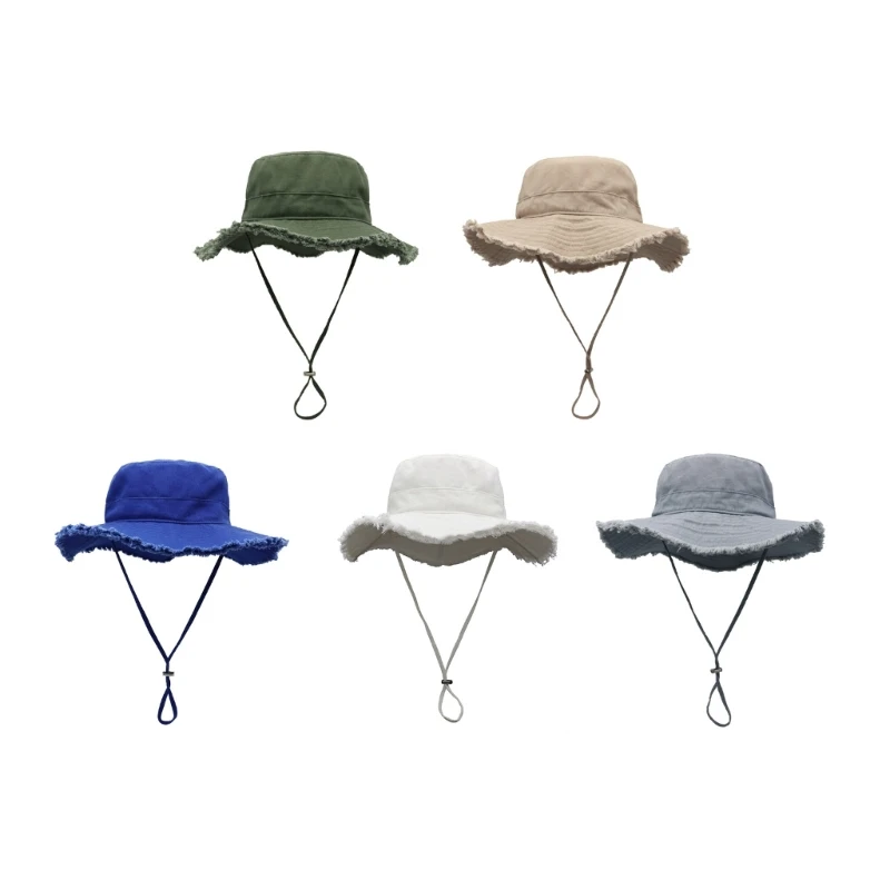 Frayed Edge Design Fisherman Hat with Adjust Chin Rope Anti-Uv Fisherman Hat for Adult Teenagers Wide Brim Bucket Hat
Frayed Edge Design Fisherman Hat with Adjust Chin Rope Anti-Uv Fisherman Hat for Adult Teenagers Wide Brim Bucket Hat